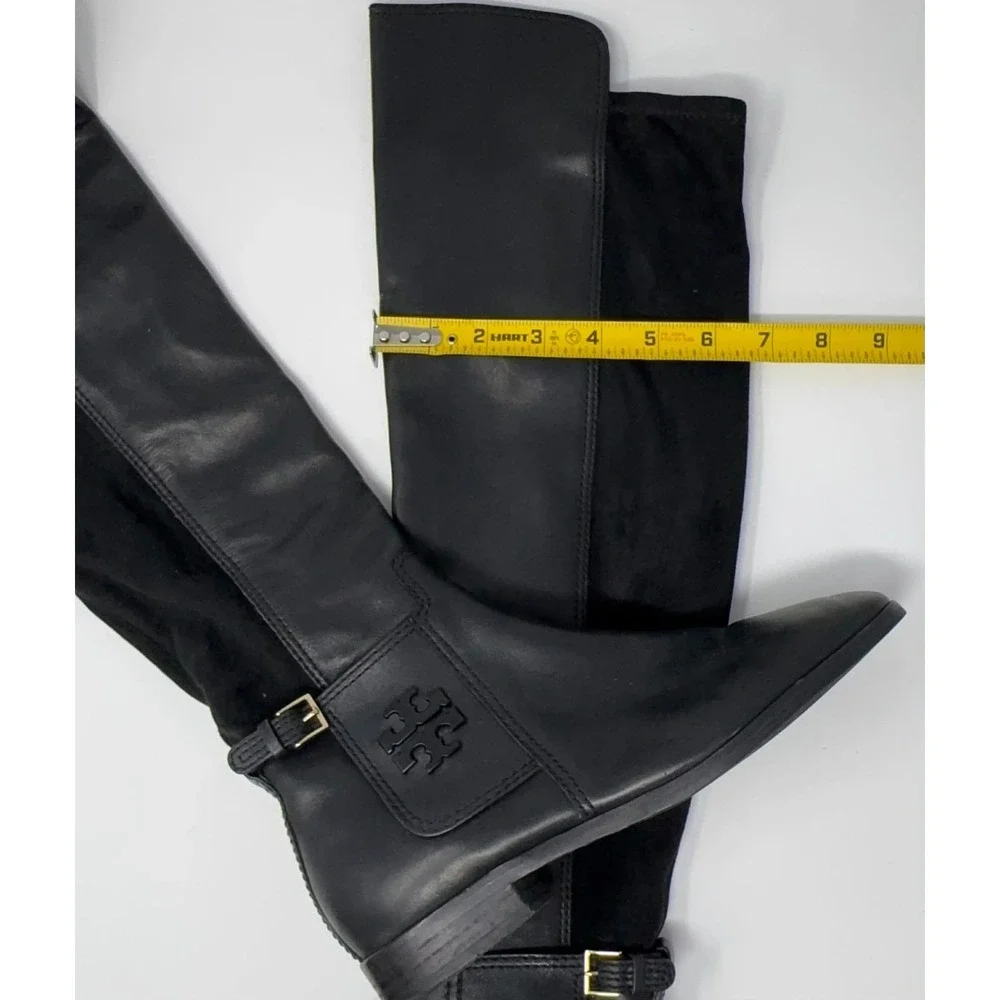 Tory Burch Willa Riding Boots Women's Size 7‎ Over The Knee Black Leather Suede